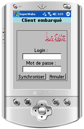 Écran d'identification sous Pocket PC